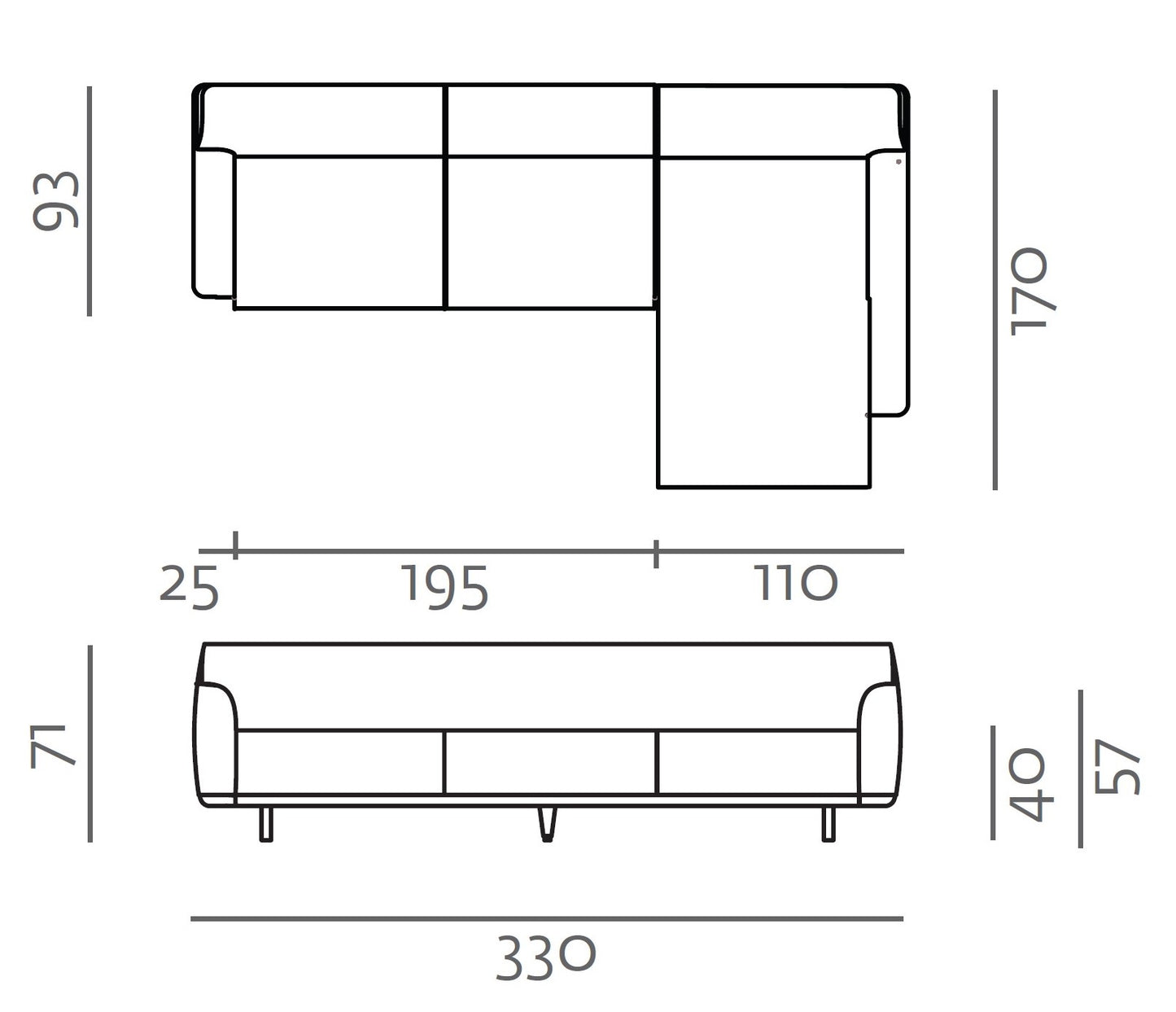 Tara Sofa Chaiselounge - L 330cm