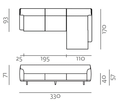 Tara Sofa Chaiselounge - L 330cm