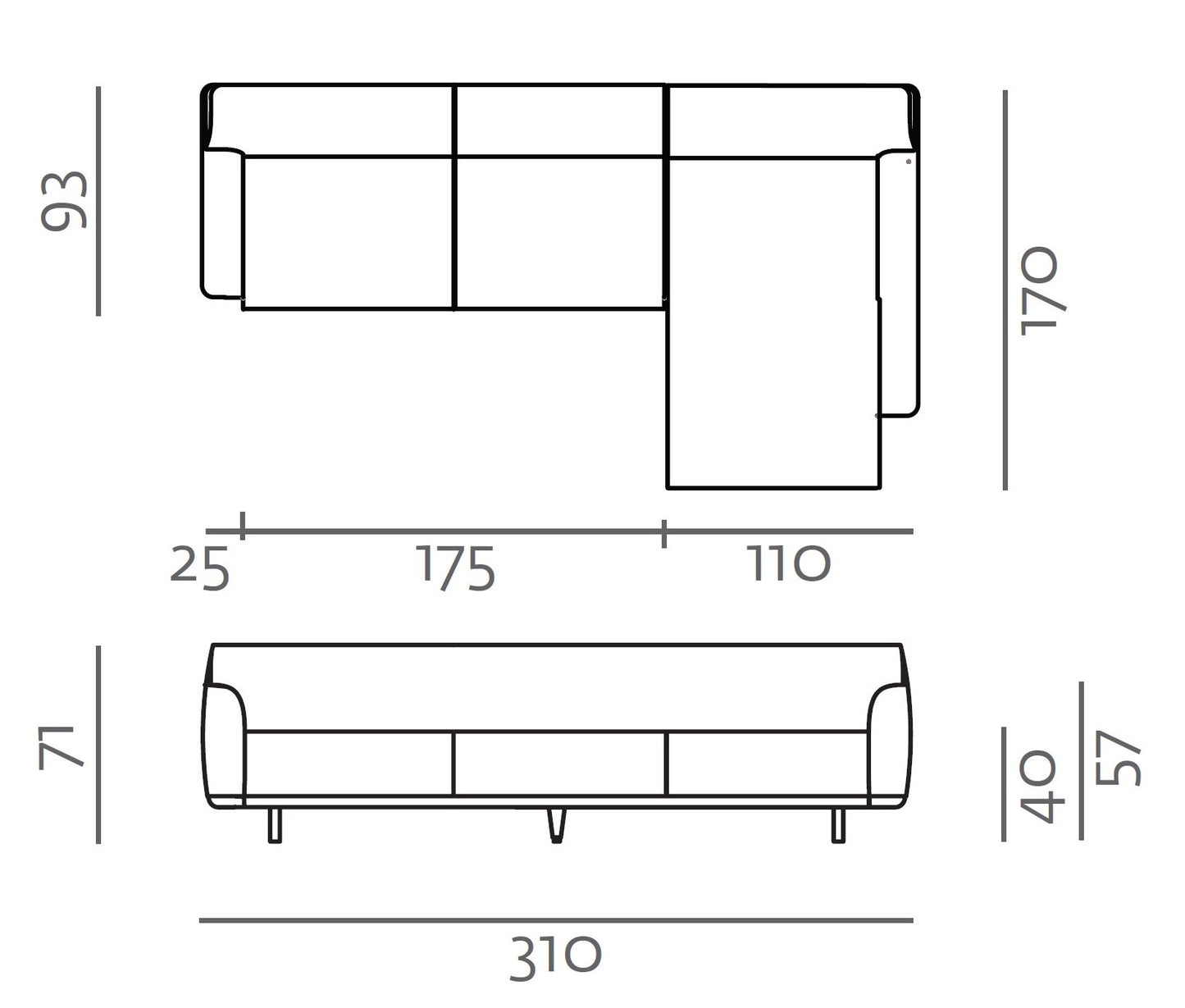 Tara Sofa Chaiselounge - M 310cm